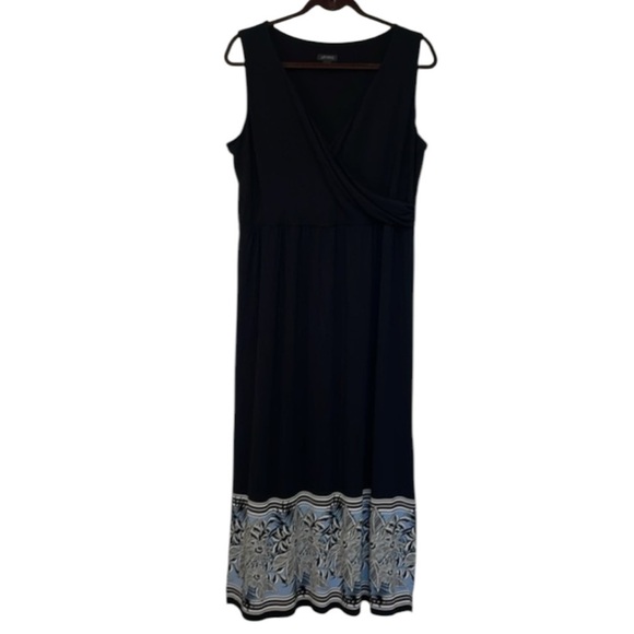NEW J.Jill Black Sleeveless Maxi Dress Size Small V Neck Floral Hem Long Sheath - Picture 3 of 8